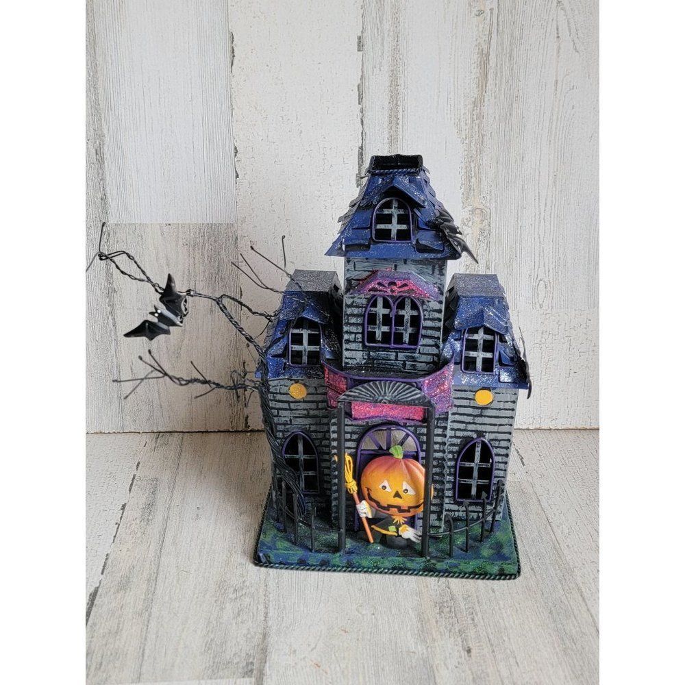 Jack-o lantern haunted house key light holder bat glitter spooky Halloween prop